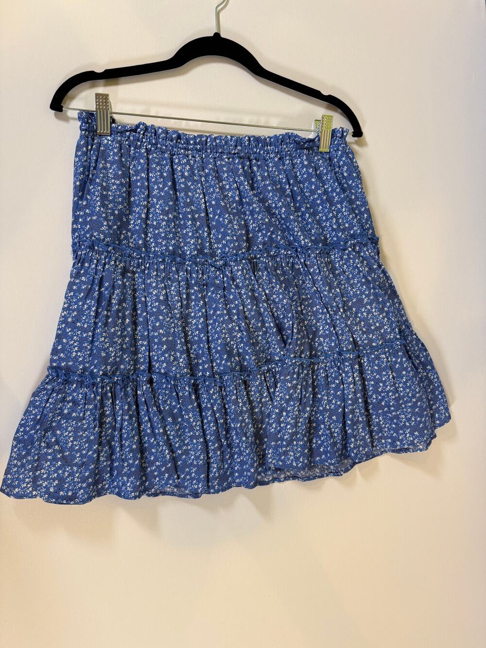 Skies Are Blue Blue Floral Tiered Ruffle Mini Skirt Size L